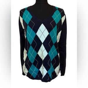 Vintage Tommy Hilfiger Argyle V Neck Sweater 100% Cotton